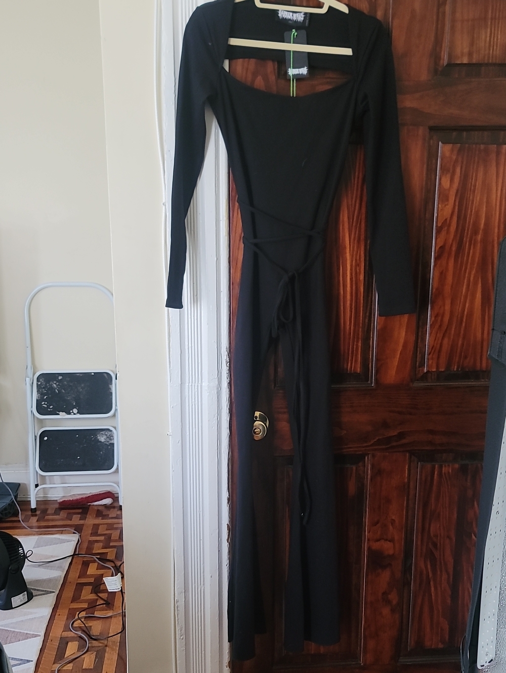 Darker Wave Black Long Sleeve Wrap Jumpsuit